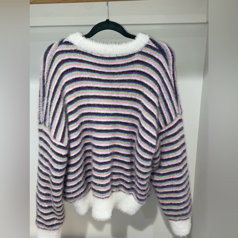 FUZZY STRIPED GRAPHIC SWEATER FOR ALL NWT - Picture 2 of 2